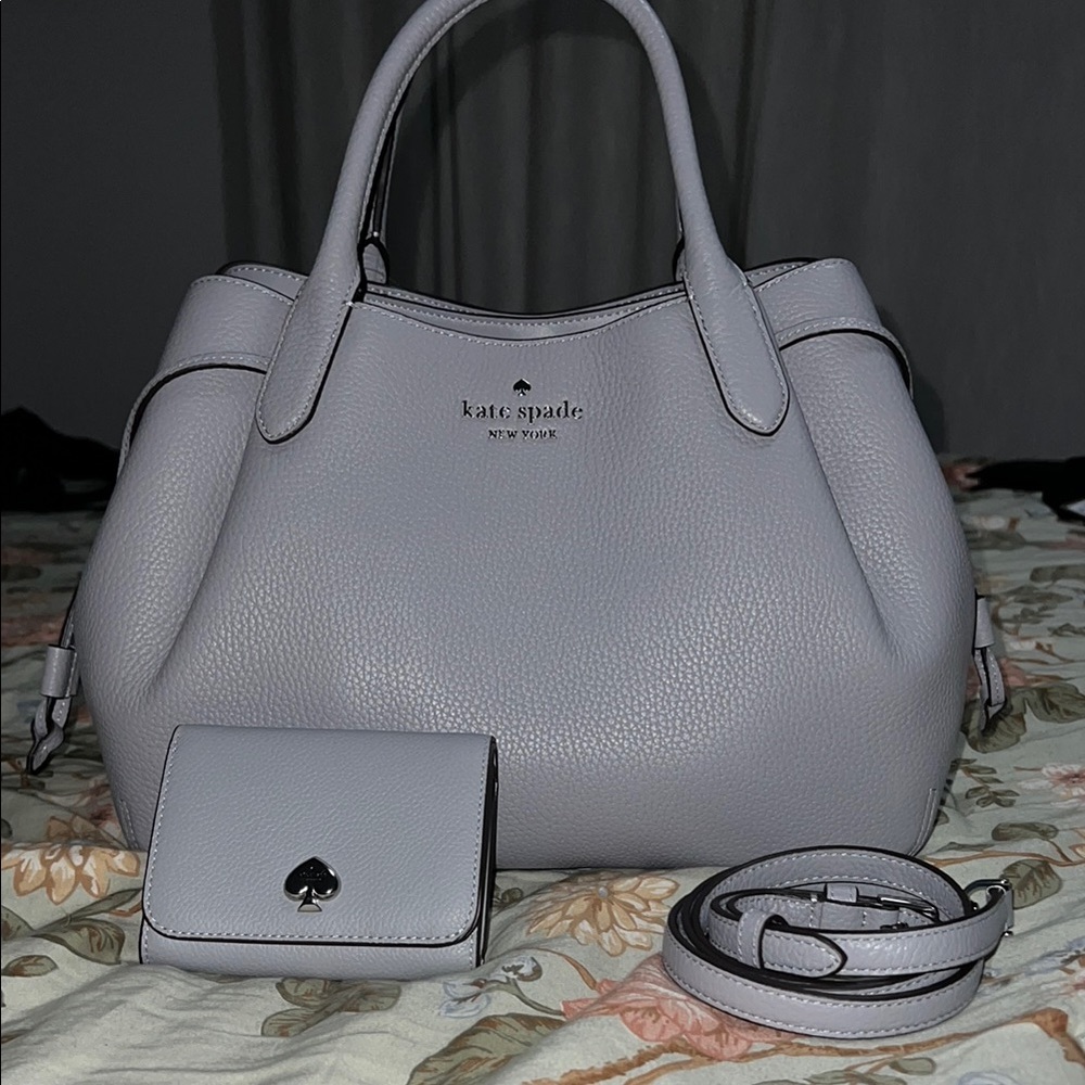 Kate Spade Gray Satchel Pebbled Leather